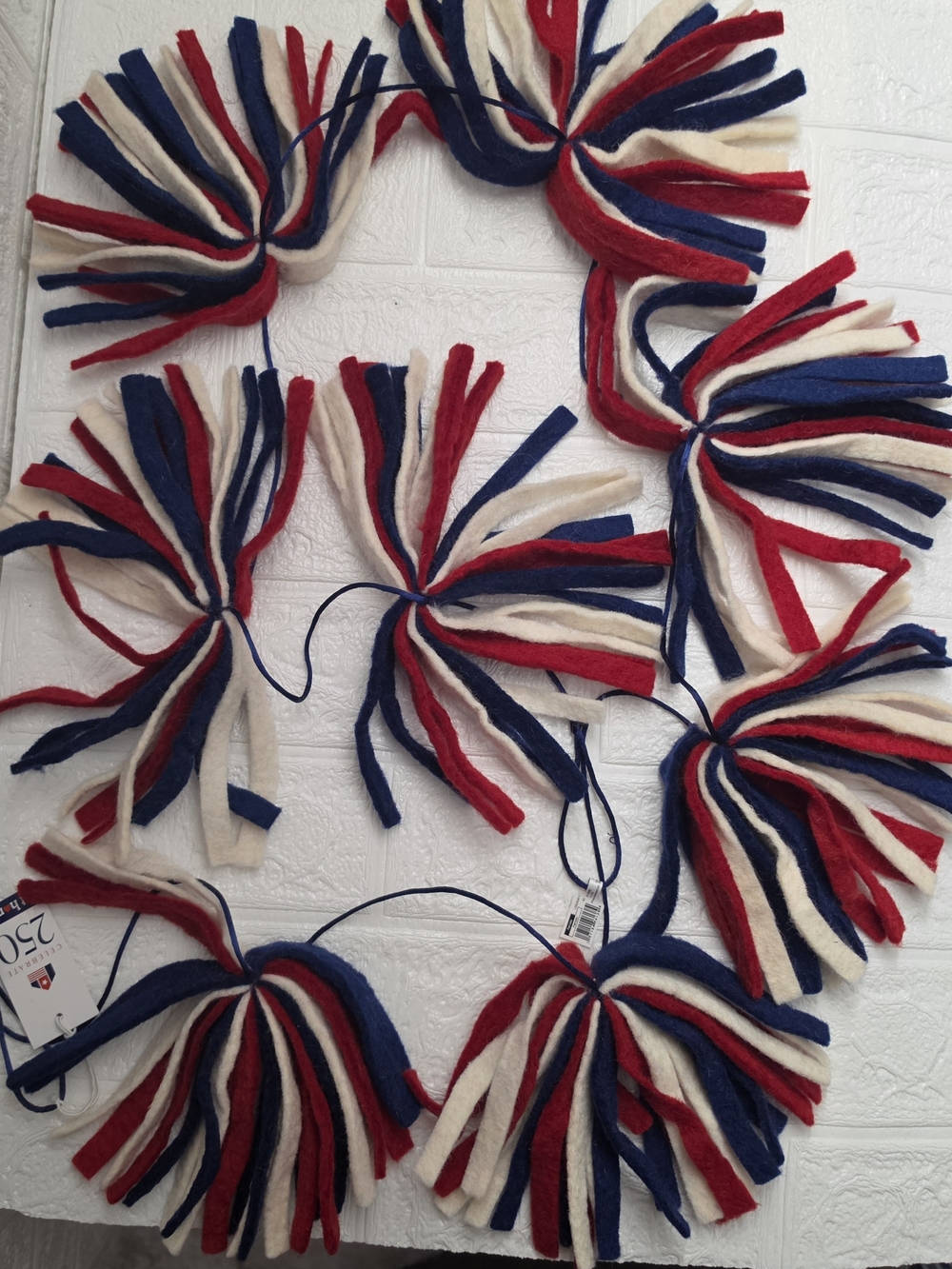 At Home Firework Red/White/Blue Felt Tinsel Garland 72 in,  New